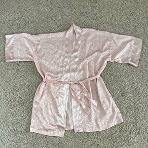 Vintage Victoria Secret Gold Label Kimono Robe Short 80s Baby Pink Satin OS